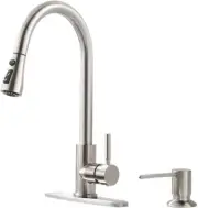 Brushed Nickel Faucet with Soap Dispenser, Kitchen Sink Faucet with Pull down S