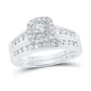 14k White Gold Princess Diamond Bridal Wedding Ring Set 3/4 Cttw (Certified)