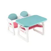 Kids Table and Chair Set with Building Blocks-Pink & Blue - Color: Pink & Blue
