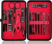 Keiby Citom Professional Stainless Steel Nail Clipper Travel & Grooming Kit Nail Tools Manicure & Pedicure Set of 15pcs with Luxurious Case (Black/Red)