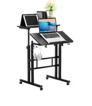 VEVOR 26.4"-44.9" Gas-Spring Height Adjustable Sit-Stand Desk with 360° Swivel Wheels Home Office Rolling Laptop Table Tiltable Black