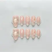 Handmade Christmas Press-On Nails Almond Snowflake Design Reusable Fake Nails Artificial Manicure