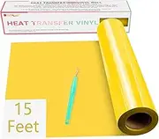 Heat Transfer Vinyl Yellow HTV Rolls - HTVRONT 12" x 15ft Yellow Iron on Vinyl for Cricut & Silhouette Cameo, HTV Vinyl for Shirts - Easy to Cut & Weed for Heat Vinyl Design