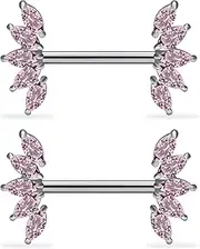 [Gnznzko] 14G Astm F136 Titanium Nipple Piercing Jewelry Sunflower Leaf CZ Opal Nipple Barbell Jewelry Internally Threaded G23 Solid Nipple Piercing Barbell Ring Jewelry for Women Men 14 Gauge