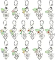 [CHGCRAFT] Pack of 16 8 Style Flower Angel Pendant Key Ring Angel Fairy Charms with Swivel Clasps for DIY Necklace Earring Bracelet Jewellery Making, Plastic