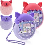 2 Pack Silicone Case for Tamagotchi Pix Interactive Virtual Pet Game Machine,Protective Skin Sleeve Shell for Tamagotchi Pix with Hand Strap(Purple+Pink)
