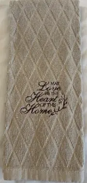 Embroidered Kit. Towel -cotton “May Love Be The Heart…” -Tan- Free Shipping