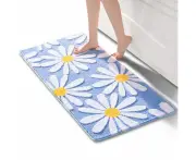 Blue Bath Rug Cute Daisy Bath Mat Non-Slip Washable Bath Mat White And Yellow Flower Bath Mat Soft Shower Mat Absorbent Bath Mat 60X120Cm