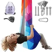 Sensory Swing + 360° Swivel Hanger, Double Layer Indoor + Outdoor Swing for Kids, Hanging Pod Chair, Helps with Sensory Disorders, Autism, ADHD, Anxiety, Therapy Swing, Pod Swing Chair (Rainbow)