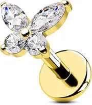 [OUFER Body Piercing] 18G Surgical Steel Lip Piercing Hypoallergenic Butterfly Helix Stud Clear Cubic Zirconia Tragus Conch Labret Piercing Jewelry 6/8mm Flat Back Earring