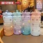 2L Motivational Water Bottle with Time Marker Large Gradient Straw Sports Jugs！！