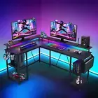 Gaming Desk L Computer Desk Corner Desk Racer Standing Table with LED Lights Sto