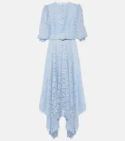 [Costarellos] Costarellos Floral lace asymmetric midi dress AU 8 blue