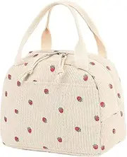 Lunch Bag for Women & Men - Insulated Lunch Bag | Strawberry Pattern Lunch Tote Bag | Corduroy Cooler Container, Leakproof Lunch Box Tote for Picnics, Work, Beach, Travel