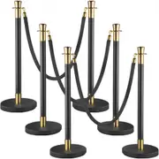 VEVOR Crowd Control Stanchion Stanchion Set 6 Pieces Set w/ Black Velvet Rope