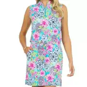 NWT Ladies IBKUL Larisa Turquoise Sleeveless Drawstring Golf Dress S M L XL