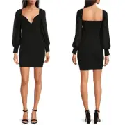 Belle Badgley Mischka Size 6 Black Sweetheart Neck Balloon Long Sleeve Dress B56
