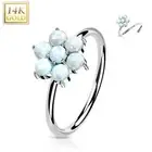 Piercing Nose Ring White Gold 14 Gold Flower Opal White