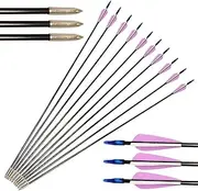 ZSHJGJR 12 Pieces 30 Inch Fiberglass Arrow Archery Practice Target Arrows 6mm Fun Game Arrows with Arrow Quiver for Beginner Recurve Compound Bow