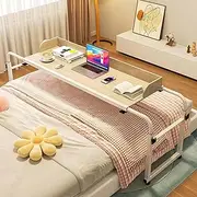 Overbed Table with Wheels, Care Table on Wheels, Height Adjustable Desk, PC Table Over Bed, Computer Desk, Mobile Laptop, Notebook Stand for Bedroom/Hospital(A)