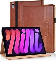 iPad Mini 7 Case 2024 A17 Pro, iPad Mini 6 Generation Tablet Case 2021 Model PU Leather Adjustable Stand Smart Cover with Hand Strap, Auto Sleep and Wake, Case for iPad Mini 6th Mini 7th Gen (Brown)