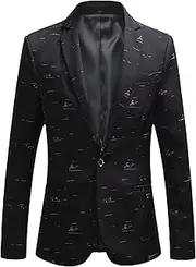 [Aosufei] Men's Dress Party Floral Suit Jacket Notched Lapel Slim Fit Stylish Blazer Prom Wedding Jackets Tuxedo Dinner