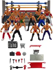 Mini Wrestling Figure Playset, Wrestler Warriors Toys With Square Ring & Accessories, Fun Miniature Fighting Action Figures Gift For Kid Boys