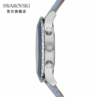 SWAROVSKI 施華洛世奇 OCTEA LUX CHRONO 藍色鱷魚浮雕三眼真皮手錶
