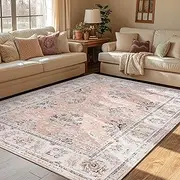 JINCHAN Rug 152x213CM Boho Carpet Washable Bedroom Rug Thin Carpet Retro Pink Floral Print Indoor Mat Vintage Rug for Living Room Dining Room Kitchen Office
