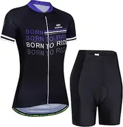 [LMKIJNB] Womens Cycling Jersey Shorts Sleeve Set Bicycle Clothing Sportswear Biking Suit Tights Spring Autumn Moisture Wicking Quick-Dry UV Protection 3D Gel Padded MTB Outdoor Windproof XC04,C,L