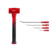 Milwaukee Dead Blow Hammer 28 oz. + Pry Bar Set Overmold Handle Anti-Slip Grip