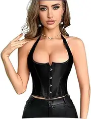[Generic] Women's Women's Sexy Halter Corset Tops Vintage Lace Up Backless Boned Bustier Bodyshaper Crop Tops