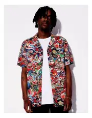 [Kenji] Menagerie Print Short Sleeve Rayon Shirt in Assorted