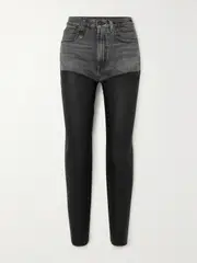 [R13] R13 - Courtney Chaps Denim And Leather Slim-leg Jeans - Black - 24 24 Black