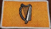 Irish Ireland Harp Flag Patch W VELCRO® Brand Fastener Gold & Black White Border