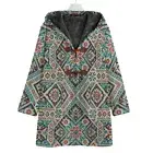 Norwegian Cotton Cozy Hooded Jacket Icelandic Floral Cloak Coat Unisex Blue