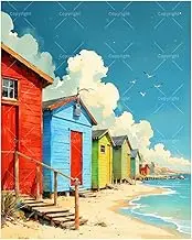 TAOPAOLAB Seaside Paint by Numbers Kit for Adults - DIY Beach Colorful Huts by Ocean Painting on Canvas 16x20In, Acrylic Paint Set, Suitable for Beginners, Summer Art for Home Decoration or Gifts