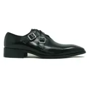 Carrucci Black Leather Cross Double Buckle Monk Strap Men's Loafers (9.5)