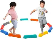 12 PCs Kids Balance Beam,Stepping Stones with Non-Slip Textured Surface &, Bottom Mats, Stackable Outdoor Indoor Obstacle Course for Toddler for Exercise Coordination