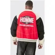 Mens Red Plus Boxy Twill Biker Panel Moto Jacket