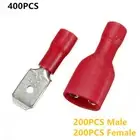 400Pcs Red Spade Female Male Crimp Wire Connectors Insulated Terminals Set Kits