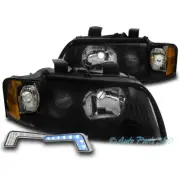 FOR 02-05 AUDI A4 S4 QUATTRO B6 PROJECTOR BLACK HEADLIGHTS W/BLUE LED DRL SIGNAL (for: Audi)