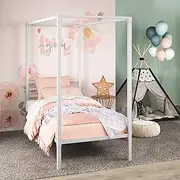 Zinus Patricia Single Bed Frame - White Canopy Four Poster Bed