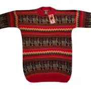 MEN HANDMADE ANDEAN ALPACA RED SWEATSHIRT SWEATER SZ M
