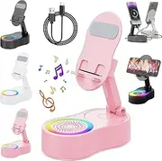Sonicdrop Dock–No-Pair Magic Speaker & Charging Stand, Sonicdrop Speaker Dock Holder, 360 Degree Rotation & 7 Colors Light,Drop-to-Play Sound,for All Smart Phone (Pink)