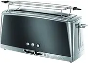 [Russell Hobbs] Luna 23251-56 Toaster Long Slot for 2 Slices / 1 Wide Bread Slice Stainless Steel Grey (Extra Wide Toast Slot, Includes Bun Attachment, 6 Browning Levels + Defrost & Reheat Function)