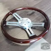 18" Steering Wheel 4 Spoke D Wood (Freightliner, Kenworth, Peterbilt, Volvo)