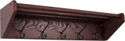 Wooden Mallet 5 Shelf, Black Hooks, Mahogany Coat Rack