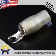PLATINUM SPADE FORK 8 GAUGE TERMINAL SILVER 100 PACK INSULATED CONNECTOR CRIMP