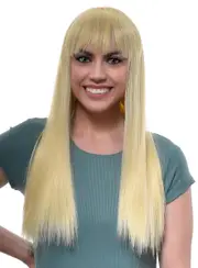 Long Straight Straw Blonde Womens Fashion Wig with Fringe